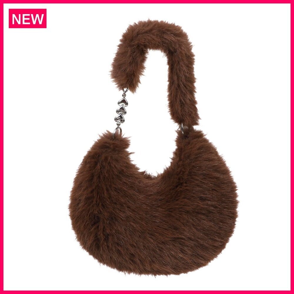 Faux Fur Plush Shoulder Bag Y2K Hobo Purse Winter Handbag